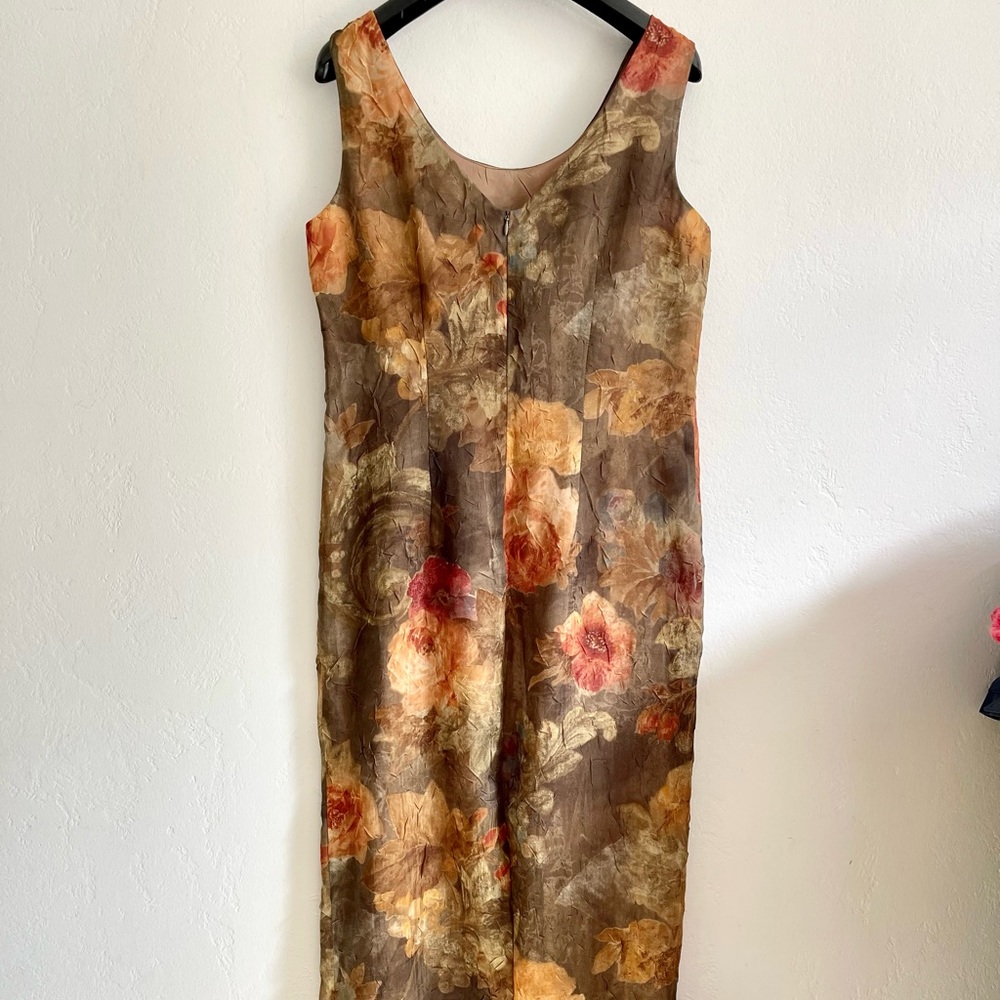 Vintage Pretty Floral Boho Farmhouse Romantic Fall Maxi Midi Shift Dress Neutral - Picture 4 of 9